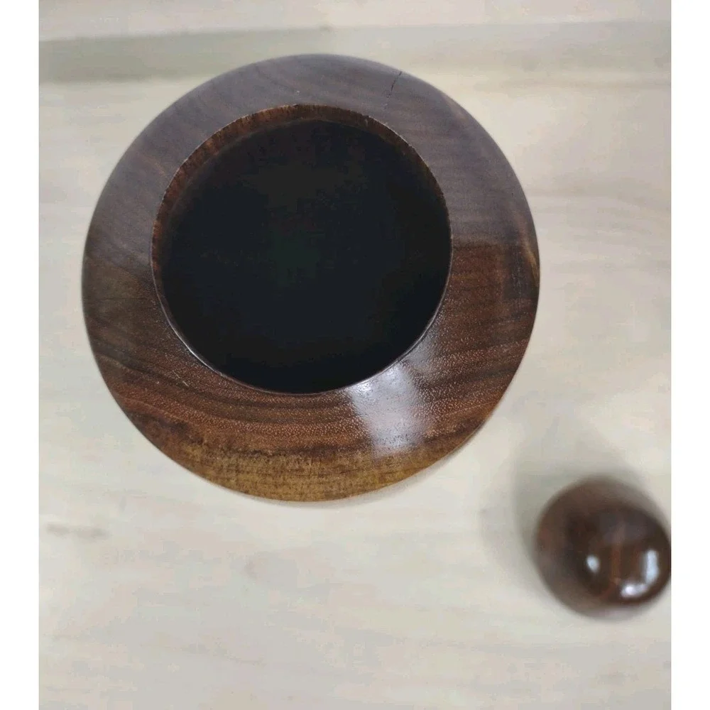 Dark Walnut Wood Urn For Cremation Natural Turned Wood NC Info Paper 9.5